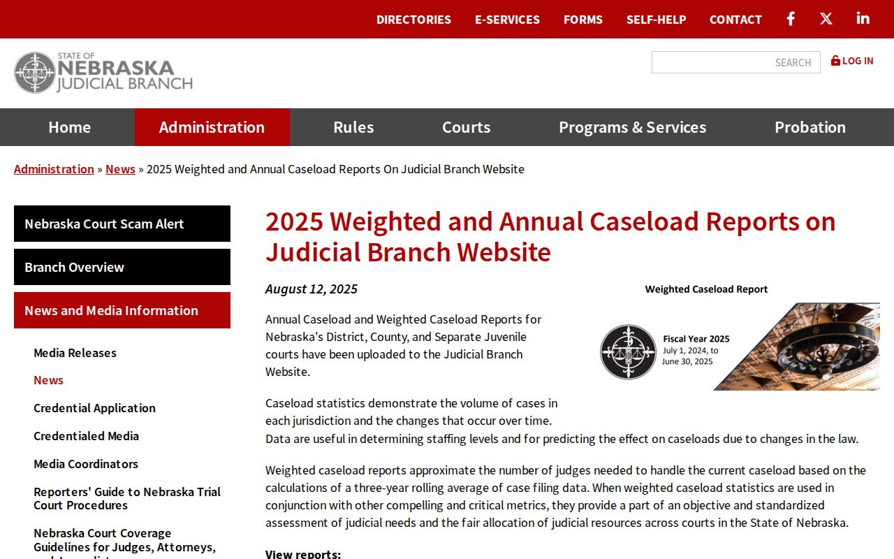 Nemaha County case search Nebraska FY2025 caseload report announcement