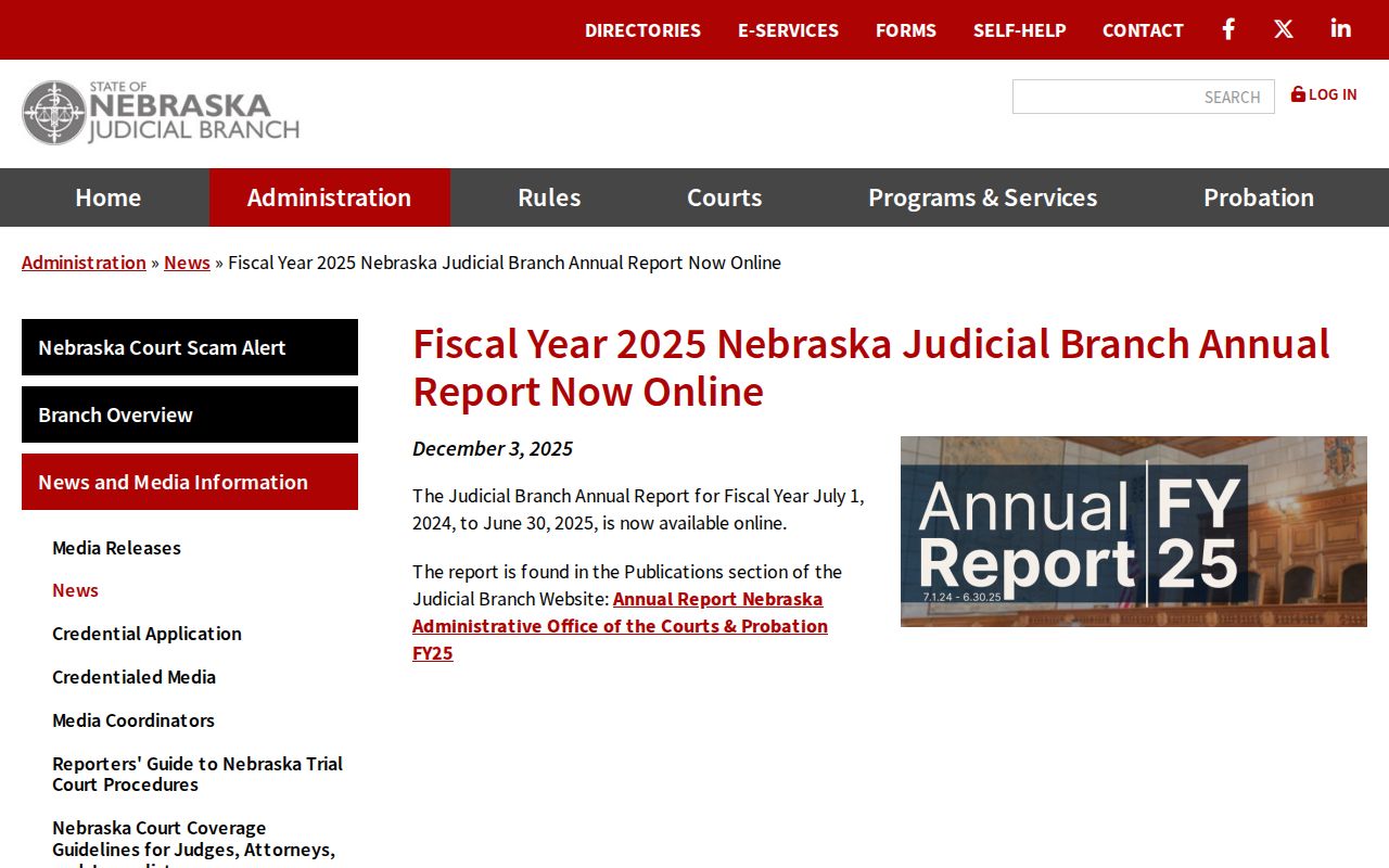 Nemaha County case search FY2025 Nebraska Judicial Branch annual report announcement