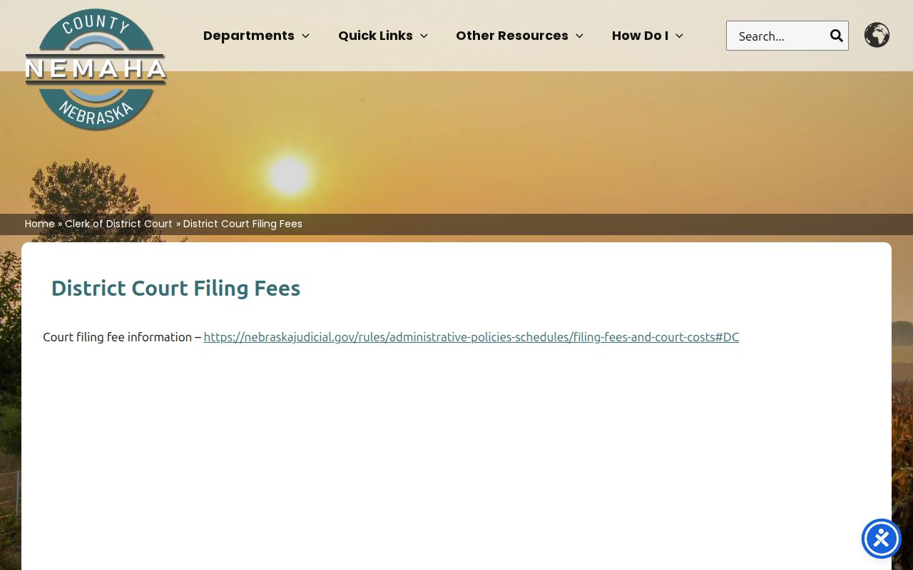 Nemaha civil docket District Court filing-fee information