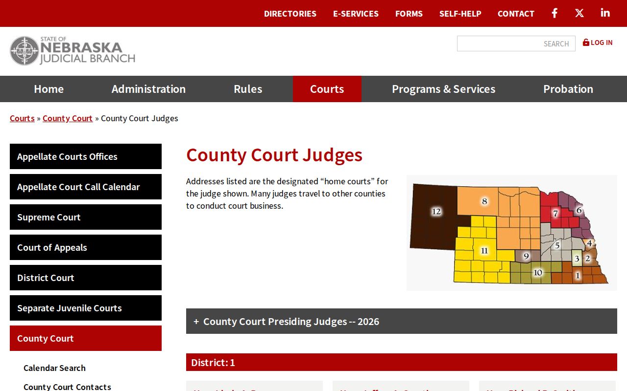 Nemaha County court calendar County Court judge information