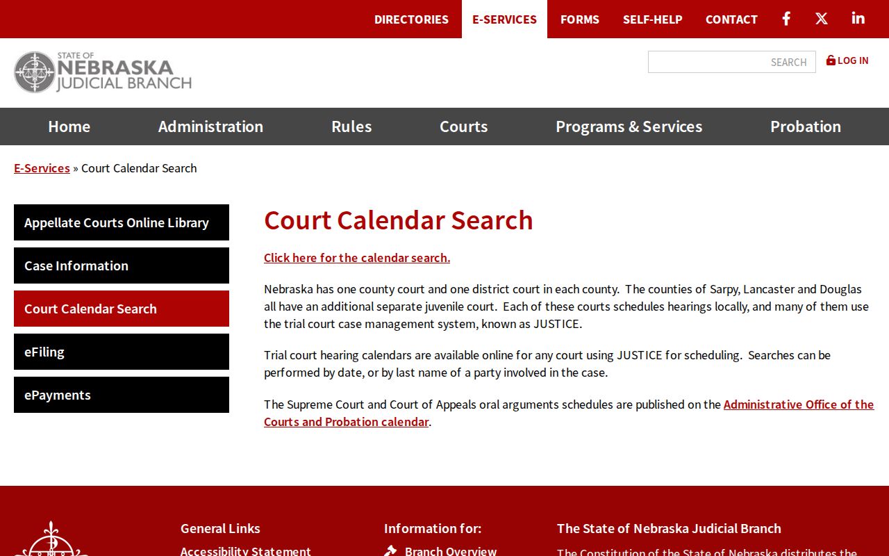 Nemaha County court calendar Nebraska Judicial Branch instructions