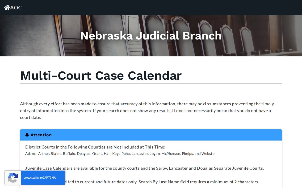 Nemaha County court calendar Multi-Court Case Calendar search form