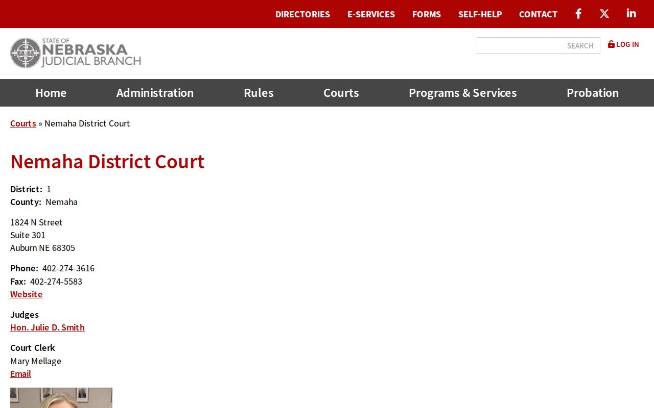 Nemaha County court calendar District Court contact information