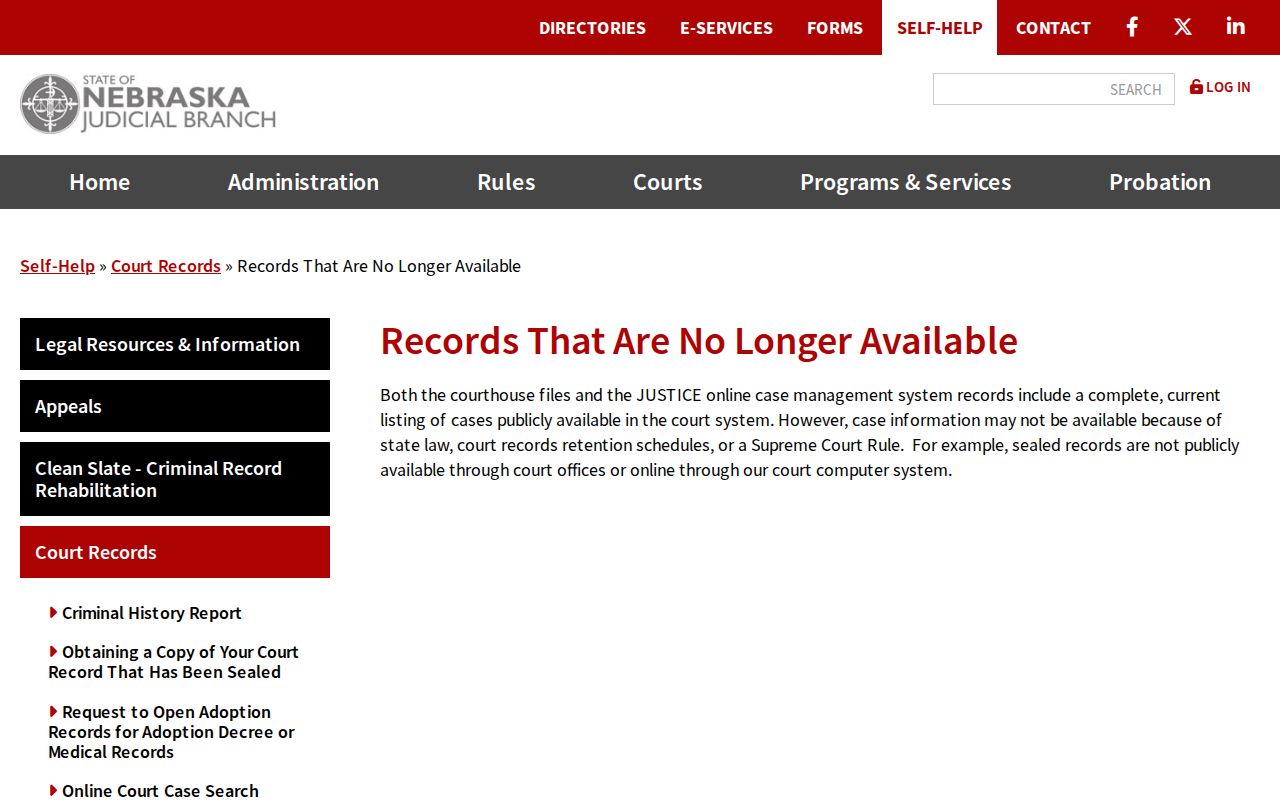 Nemaha court records retention and unavailable record reference