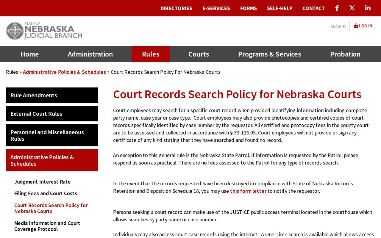 Nemaha court records access reference from Nebraska court records policy
