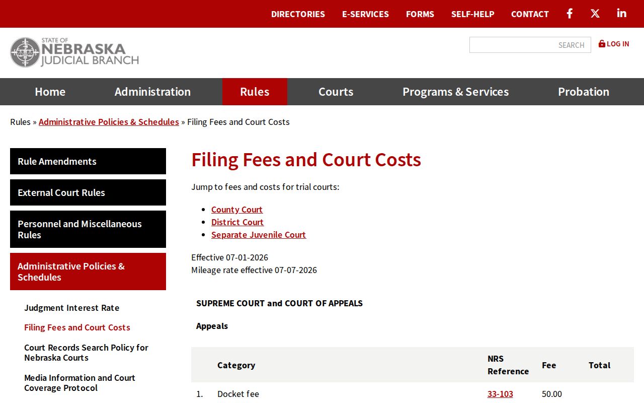 Nemaha criminal docket current Nebraska criminal filing fees