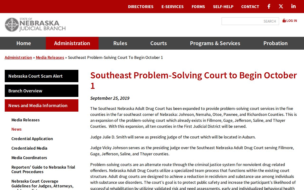 Nemaha criminal docket Southeast Nebraska Adult Drug Court announcement