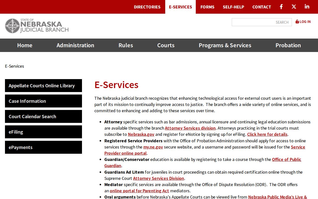 Nemaha County court docket Nebraska Judicial Branch e-services