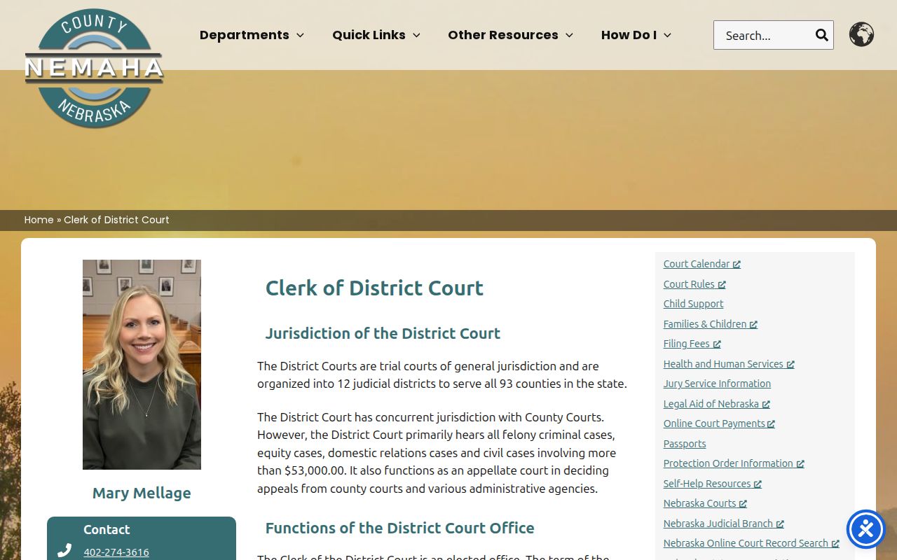 Nemaha County court docket District Court Clerk information