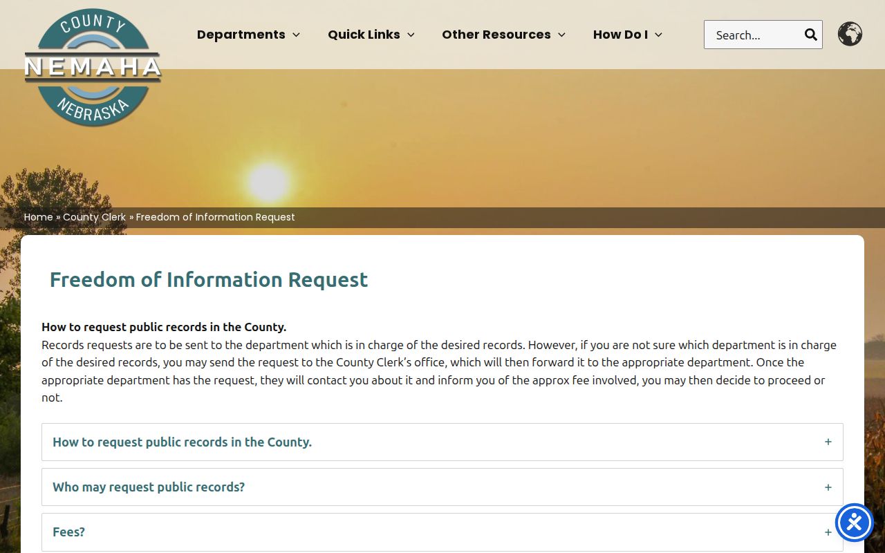 Nemaha County court records freedom of information request instructions