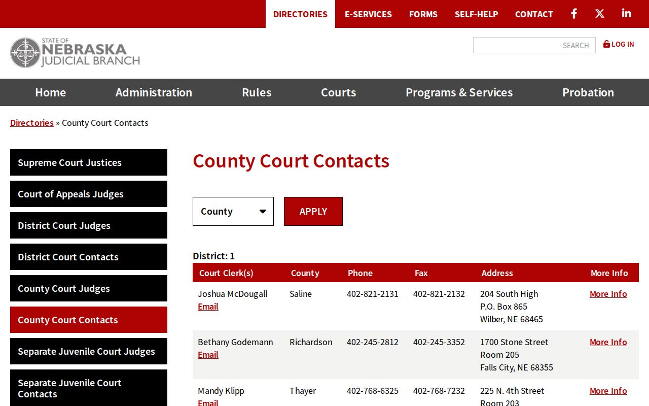 Nemaha traffic court records County Court contact reference