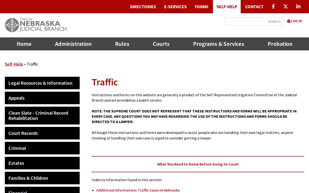 Nemaha traffic court records Nebraska traffic self-help reference