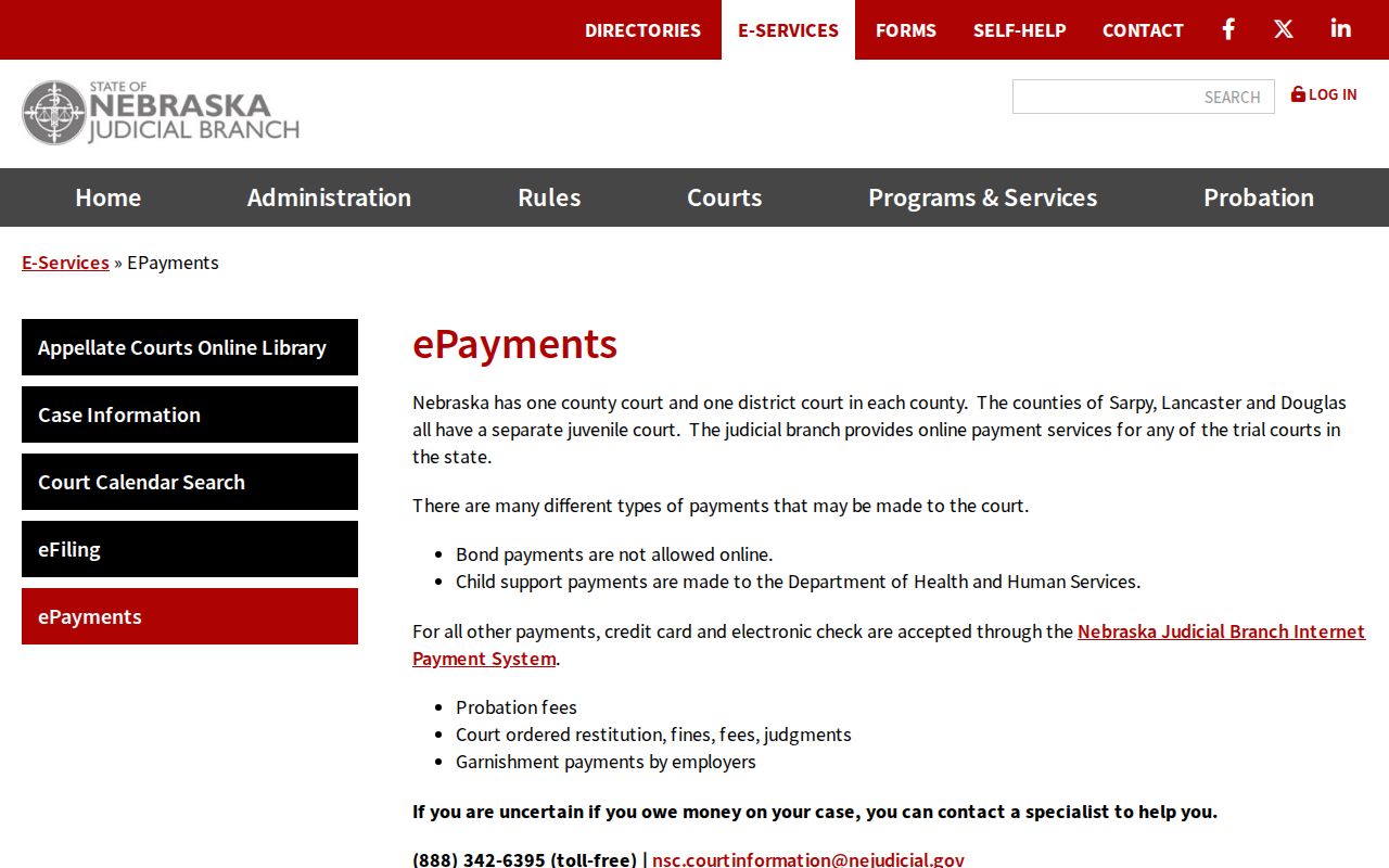 Nemaha traffic court records official Nebraska ePayments reference